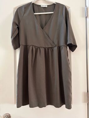 LA Relaxed faux wrap dress in olive. Lagenlook. Lyocell. Never worn. Babydoll